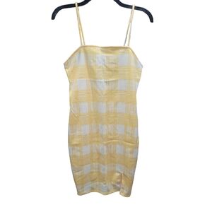 Yellow and white plaid spaghetti strap dress